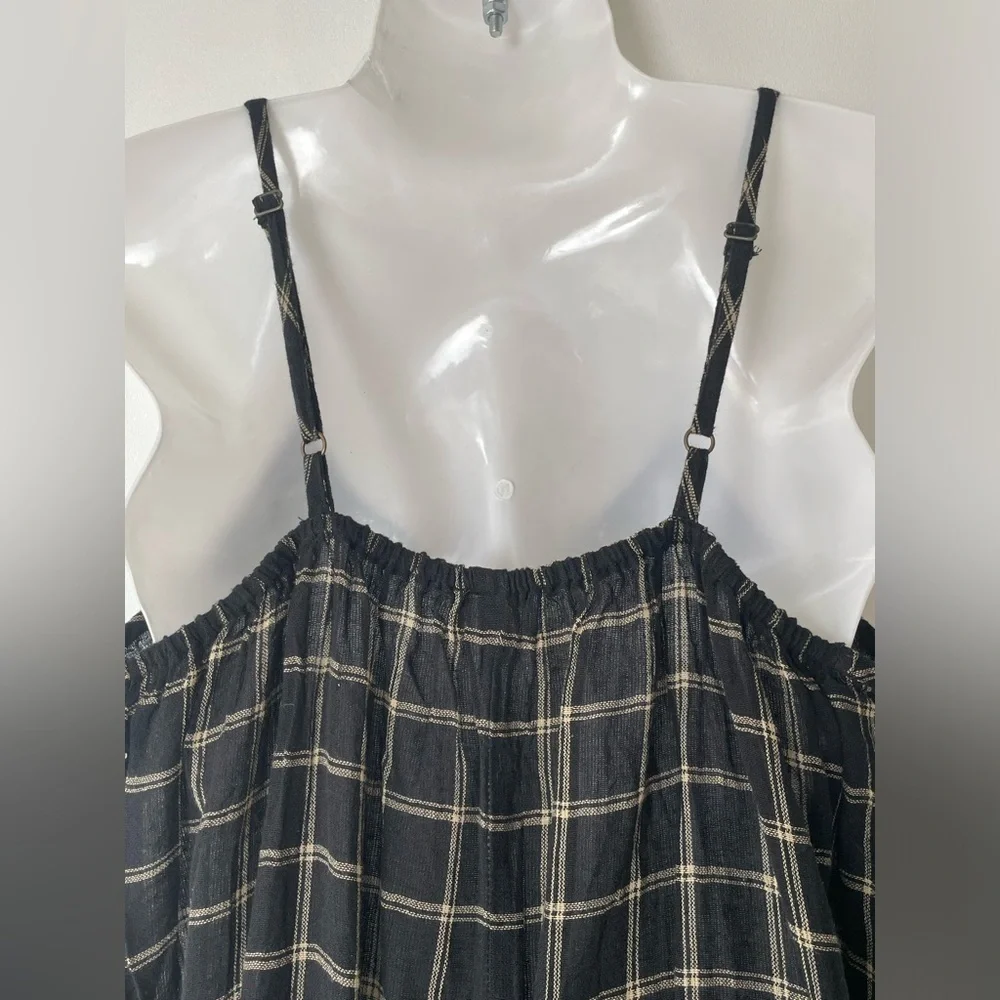 World Market Black Wide leg windowpane Embroidered Jumpsuit pockets Women sz XL - Picture 8 of 9